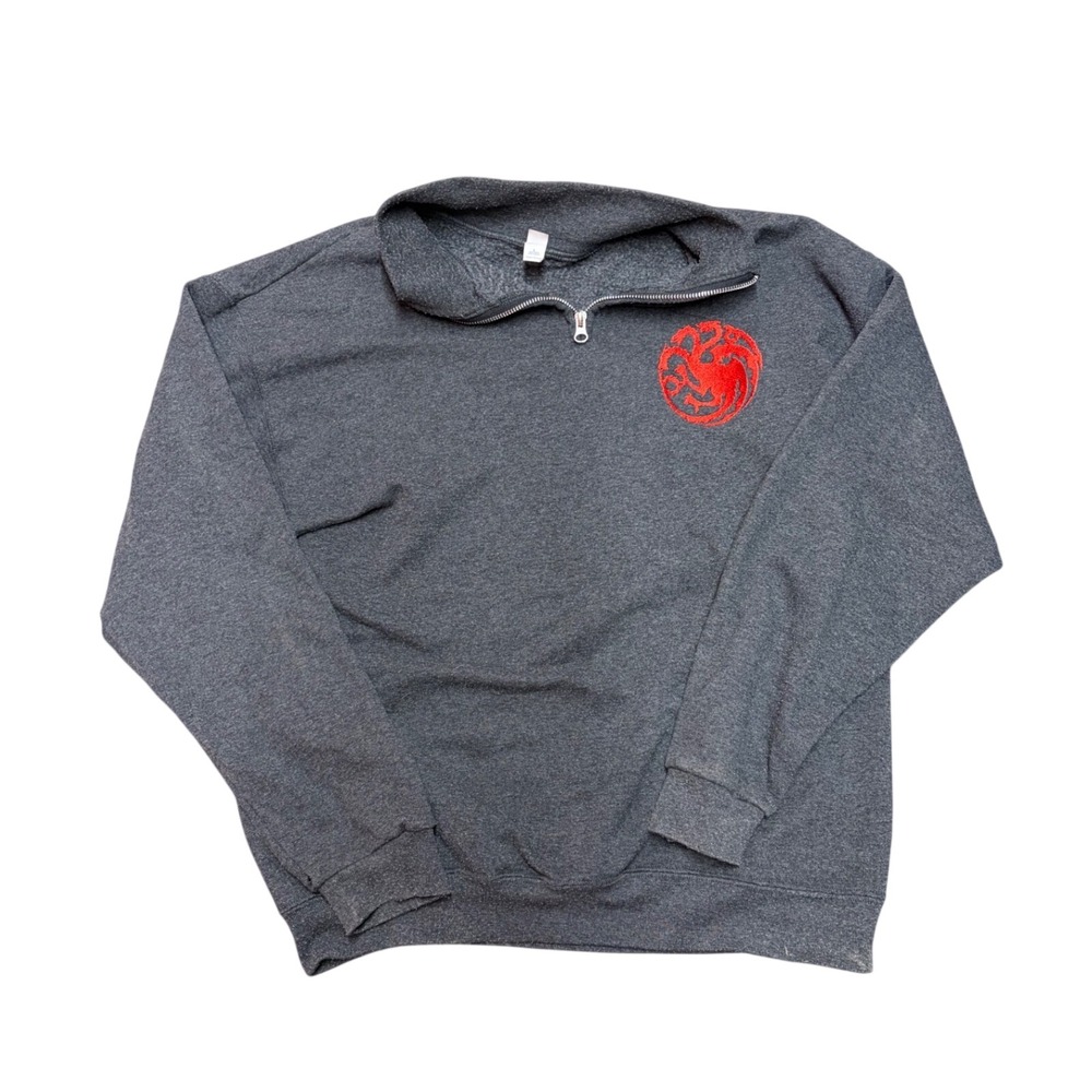 Game of Thrones Targaryen Quarter Zip Sweatshirt Mens‎ Large Gray Dragon